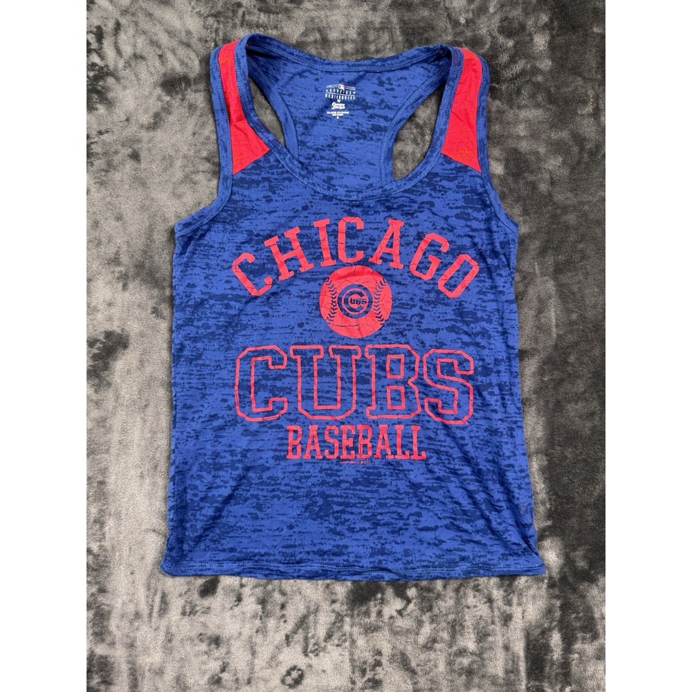 Chicago Cubs Women's M Red Blue Distressed Sheer Tank Top MLB Baseball